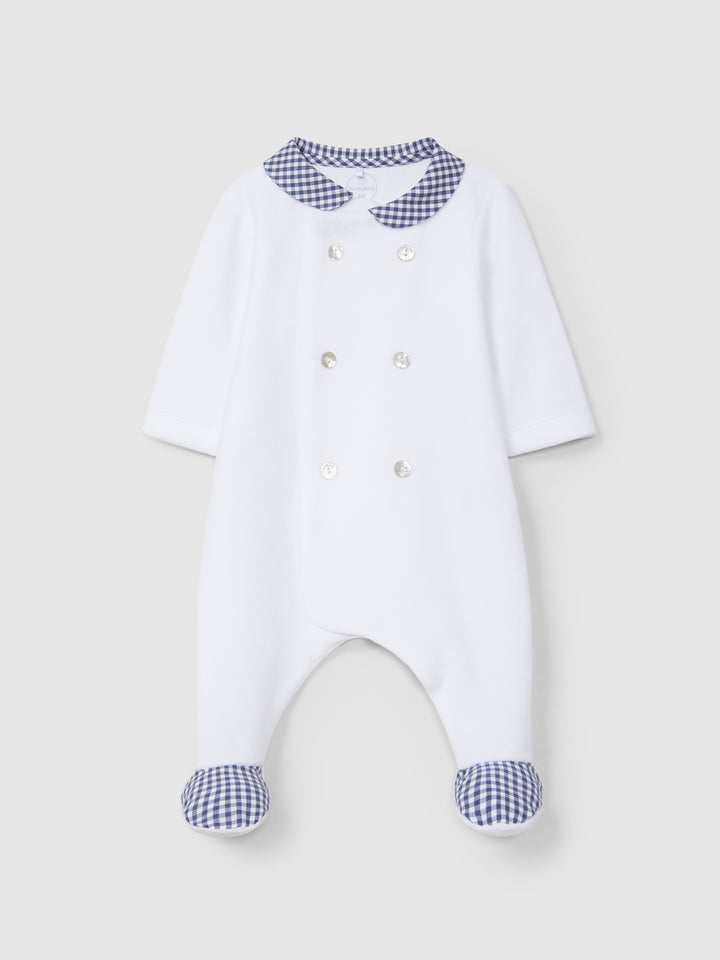 AW24 Laranjinha Baby Boy Navy Blue & White Check Babygrow I4022