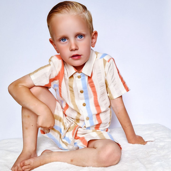 SS24 Laranjinha Boys Beige Striped Shirt