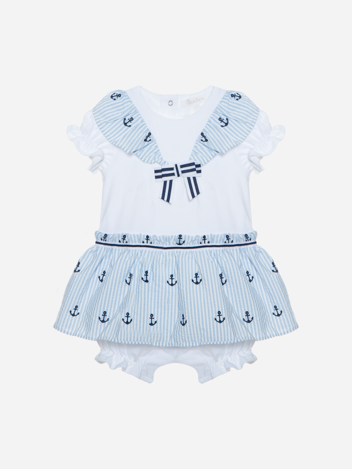 SS24 Patachou Baby Girls Blue & White Nautical Romper