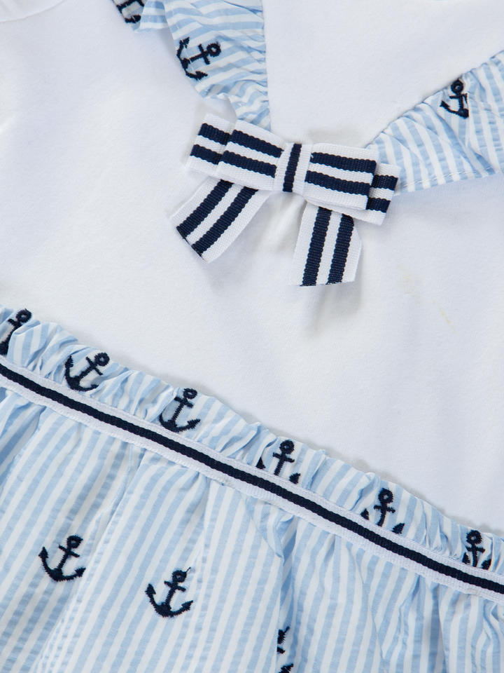 SS24 Patachou Baby Girls Blue & White Nautical Romper