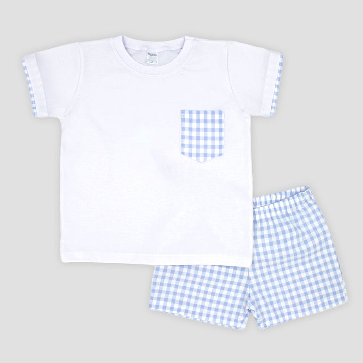 SS25 Rapife Boys Blue & White Check Shorts Set