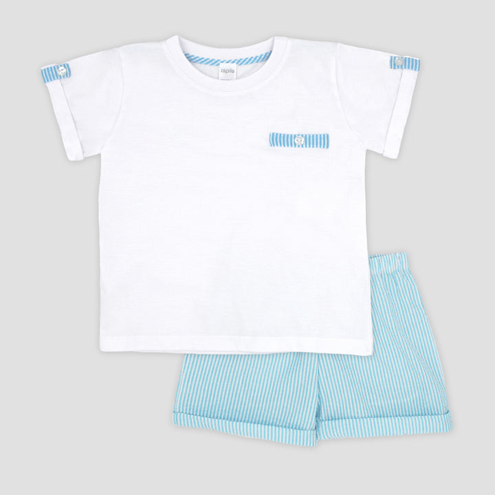 SS25 Rapife Boys Turquoise & White Stripe Shorts Set