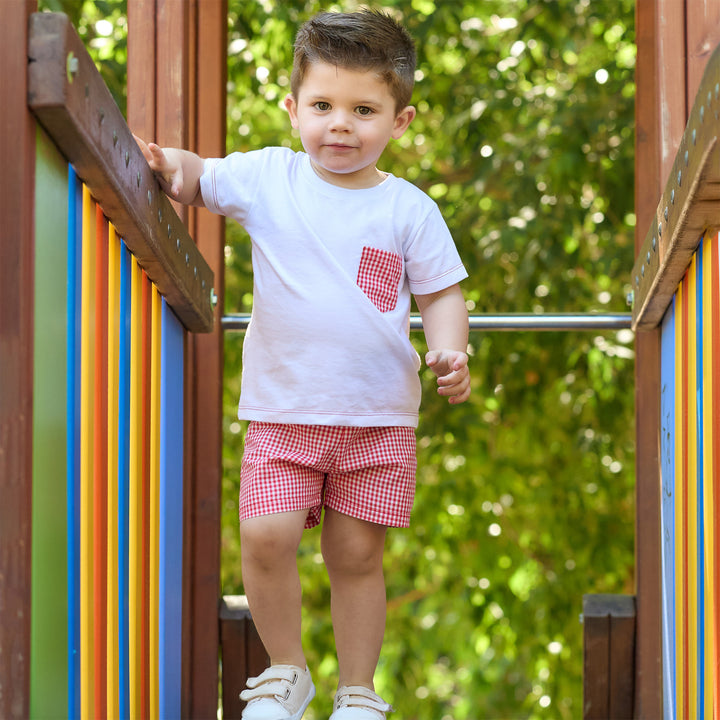 SS25 Rapife Boys Red & White Check Shorts Set