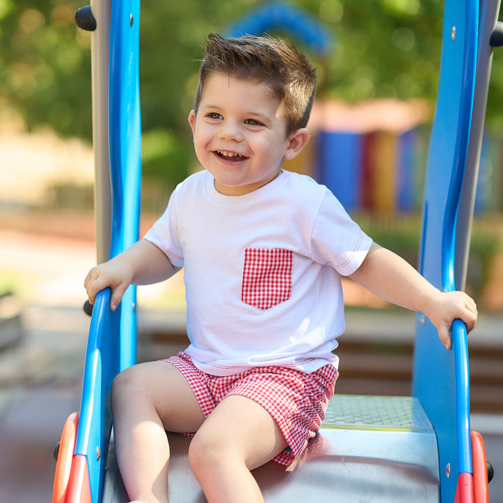 SS25 Rapife Boys Red & White Check Shorts Set