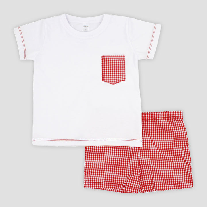 SS25 Rapife Boys Red & White Check Shorts Set