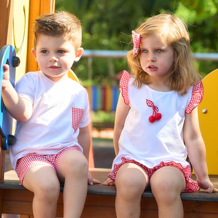 SS25 Rapife Girls Red & White Check Shorts Set