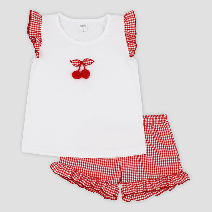 SS25 Rapife Girls Red & White Check Shorts Set