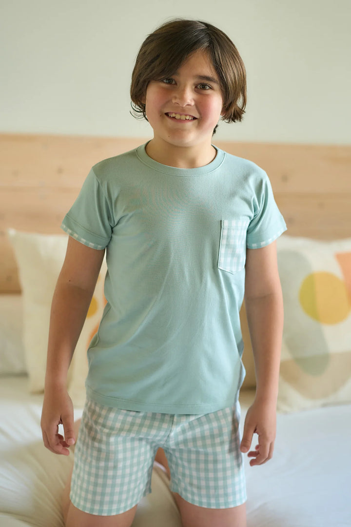 SS25 Rapife Boys Sage Green & White Check Short Set