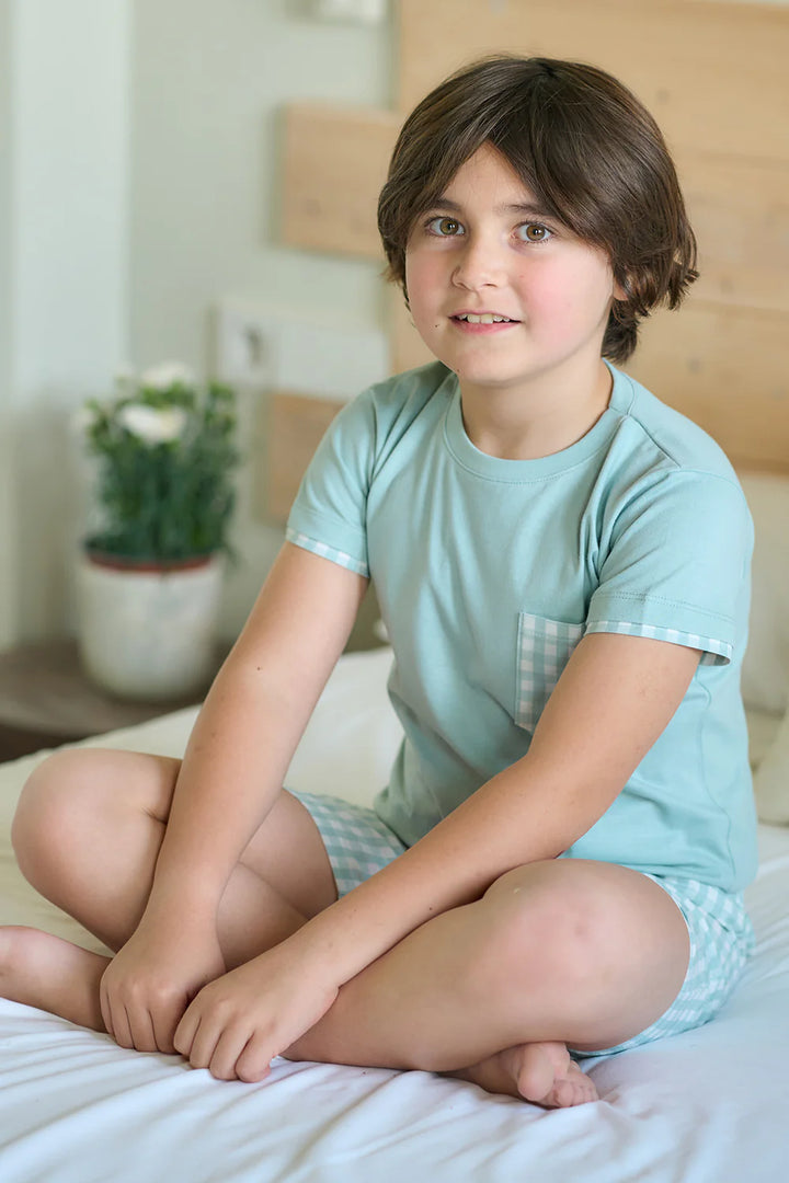 SS25 Rapife Boys Sage Green & White Check Short Set