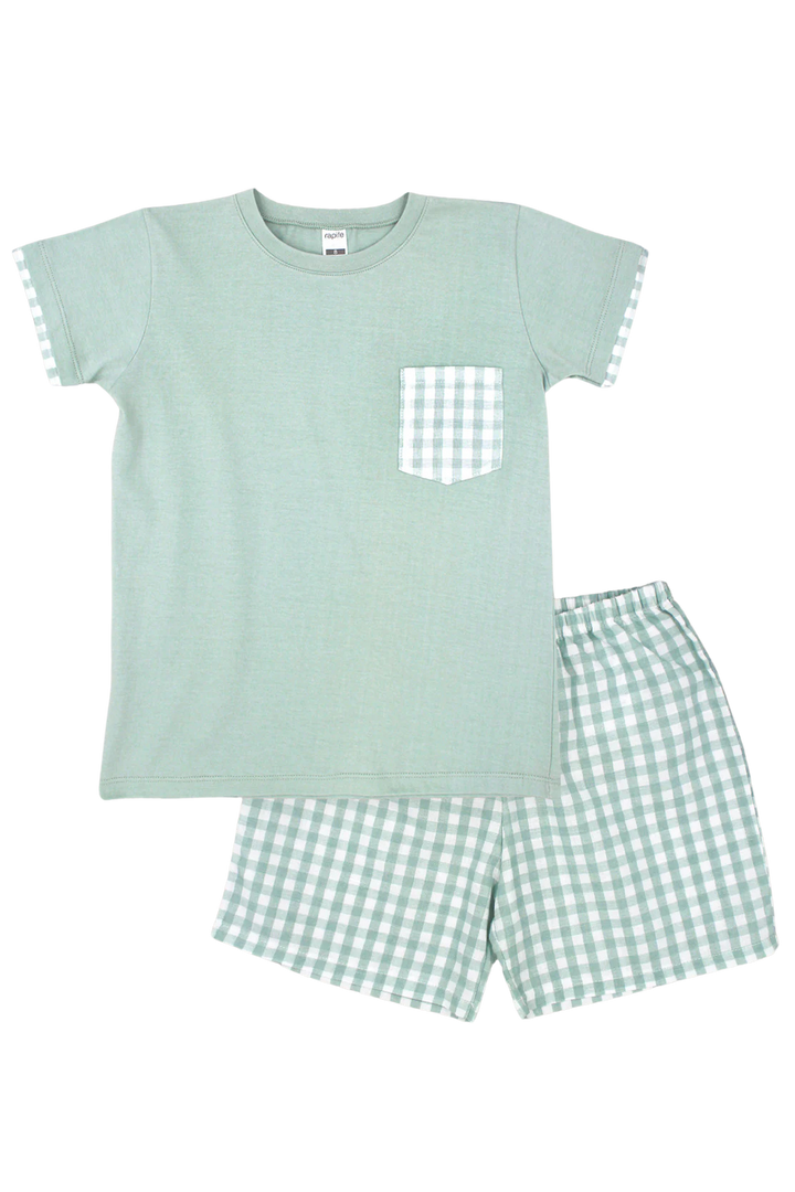SS25 Rapife Boys Sage Green & White Check Short Set