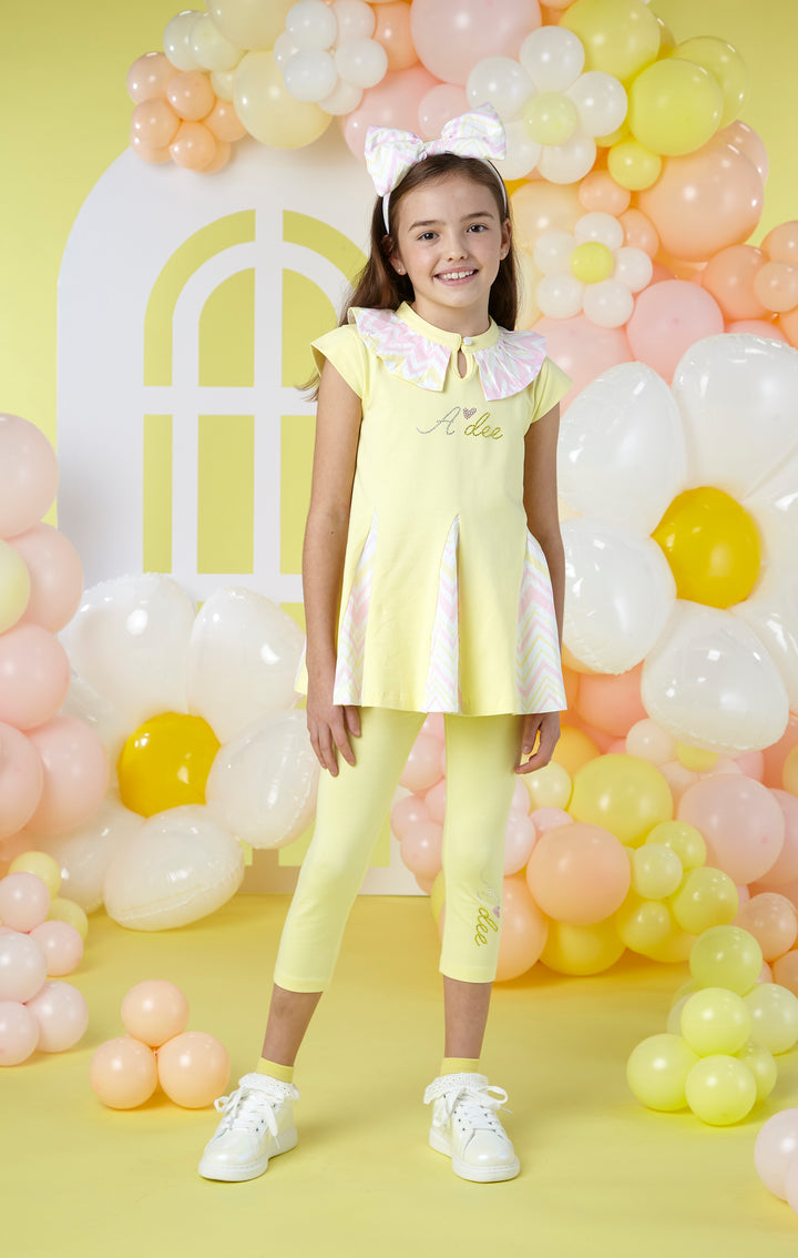 SS24 A Dee Girls Lottie Chevron Chic Lemon Leggings Set