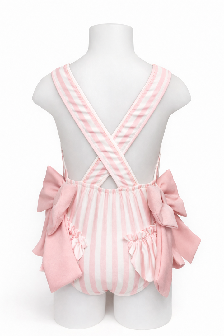 Girls Pink Stripe Bow Swimsuit - Liquorice Kids