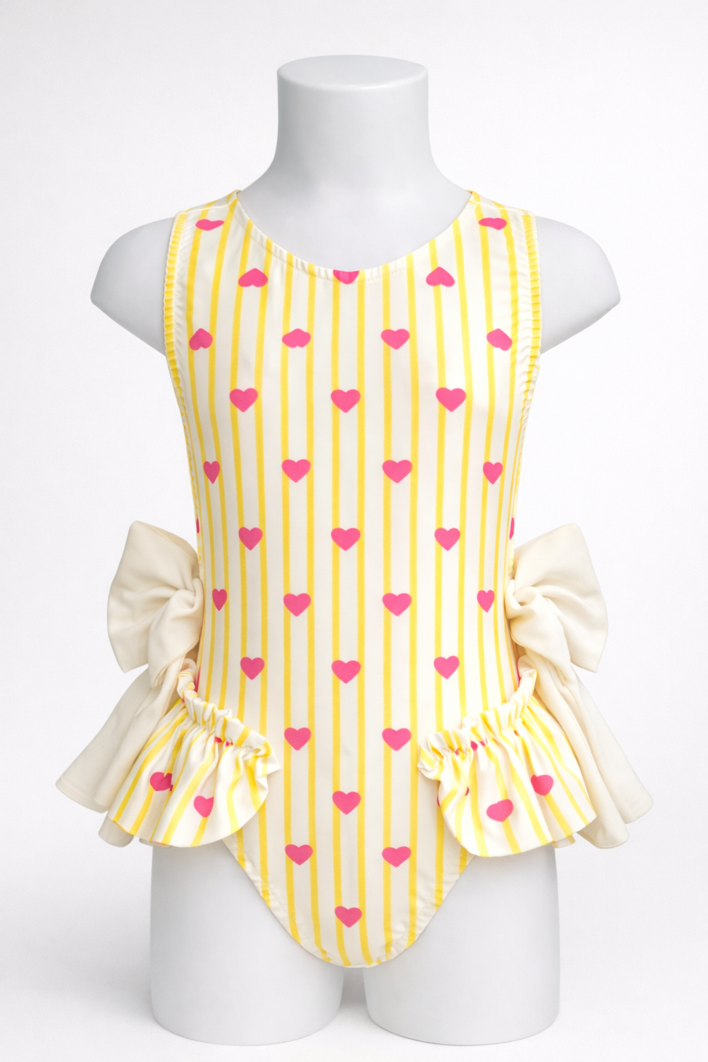 Yellow Hearts Frill Bow Girls Swimsuit - Liquorice Kids
