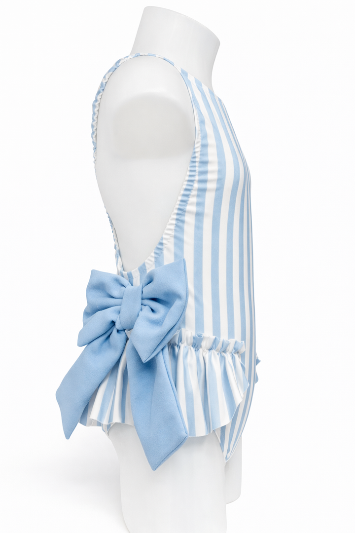 Girls Blue Stripe Bow Swimsuit - Liquorice Kids