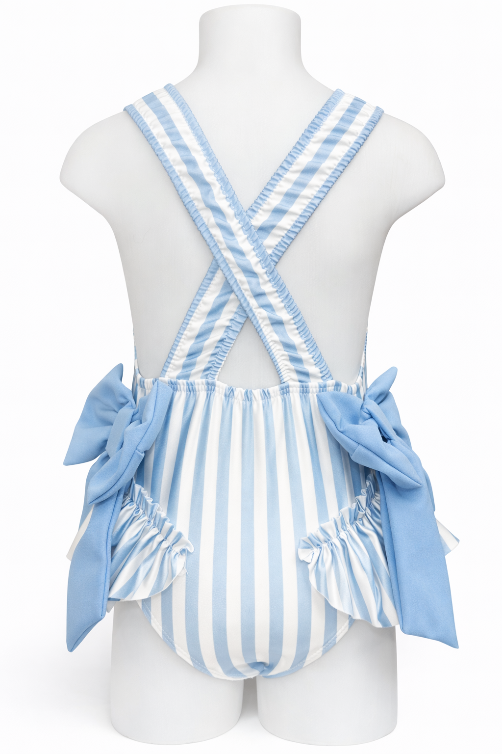Girls Blue Stripe Bow Swimsuit - Liquorice Kids