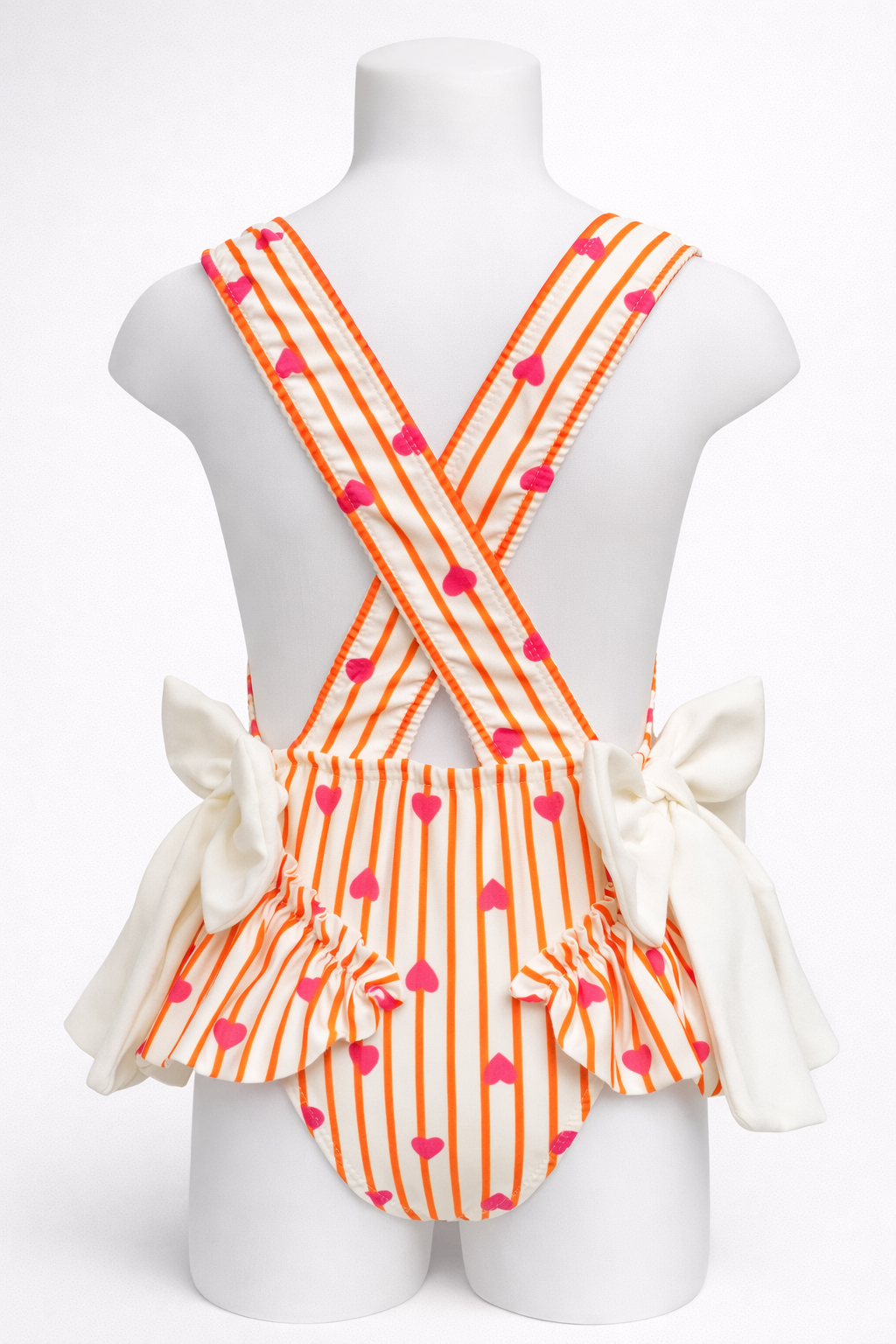 Orange Hearts Girls Swimsuit With Bow Detail - Liquorice Kids