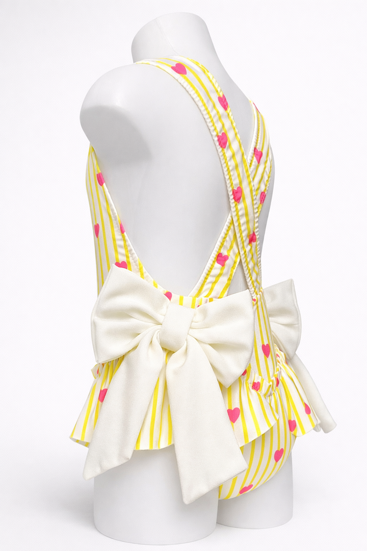 Yellow Hearts Frill Bow Girls Swimsuit - Liquorice Kids