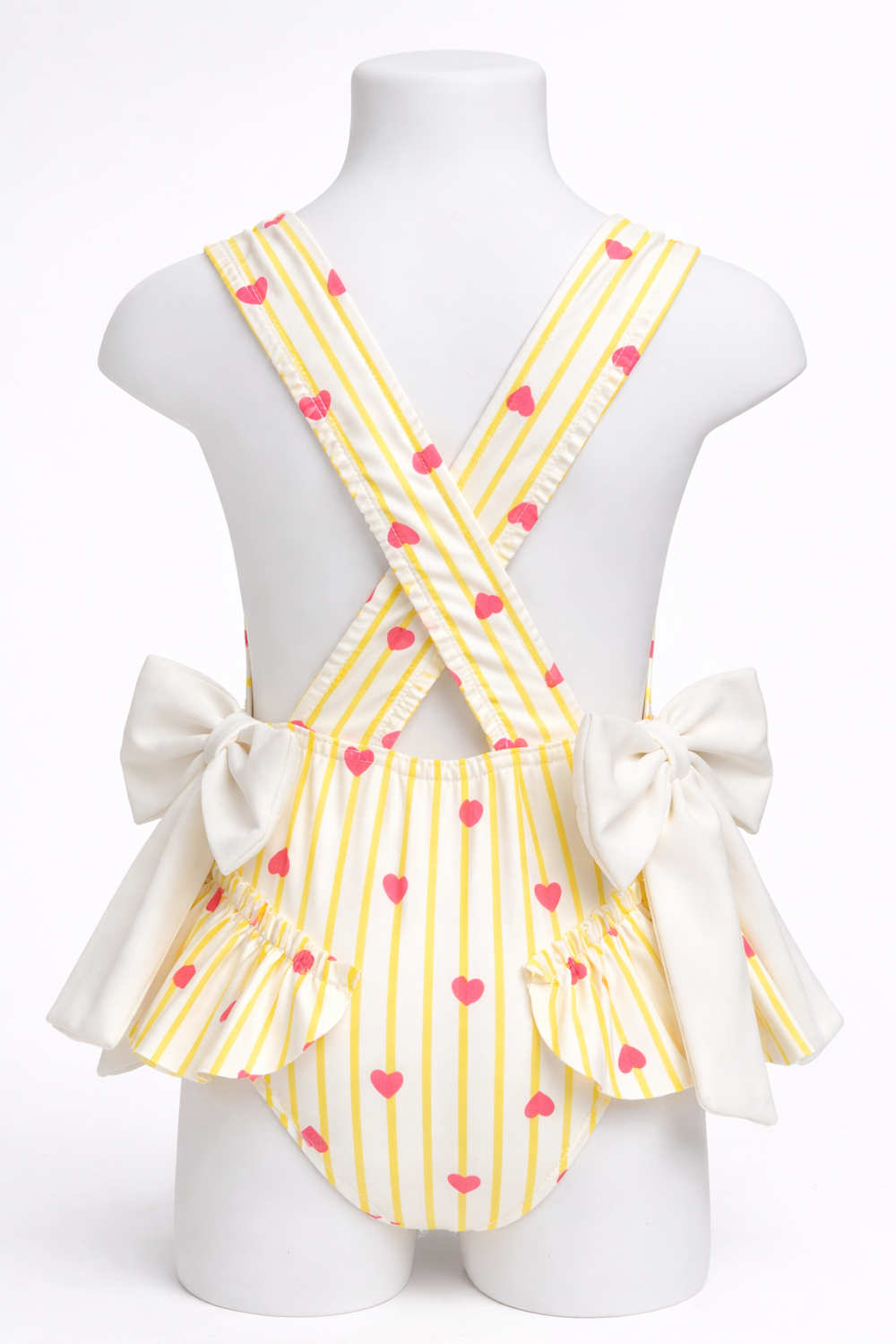 Yellow Hearts Frill Bow Girls Swimsuit - Liquorice Kids