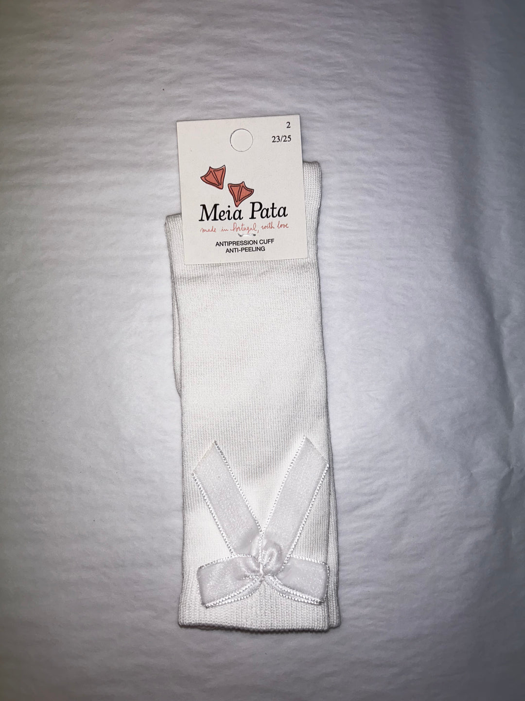 Meia Pata White Velvet Bow Knee High Socks