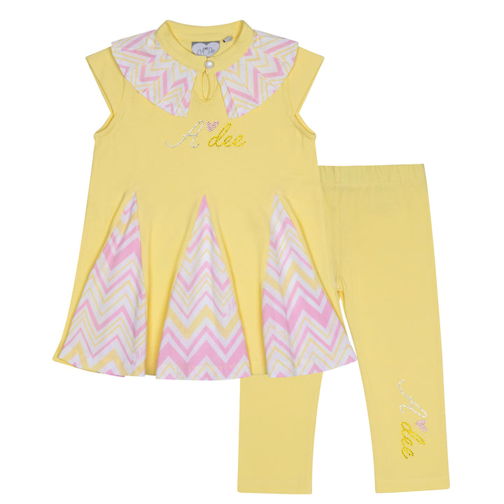SS24 A Dee Girls Lottie Chevron Chic Lemon Leggings Set