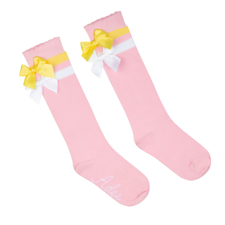 SS24 A Dee Girls Lelli Pink Bow Knee High Socks
