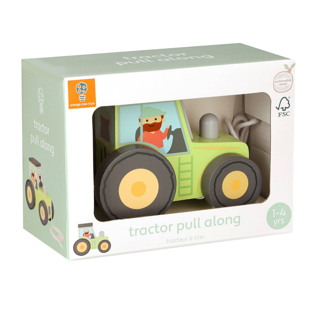 Orange Tree Tractor Wooden Pull Along