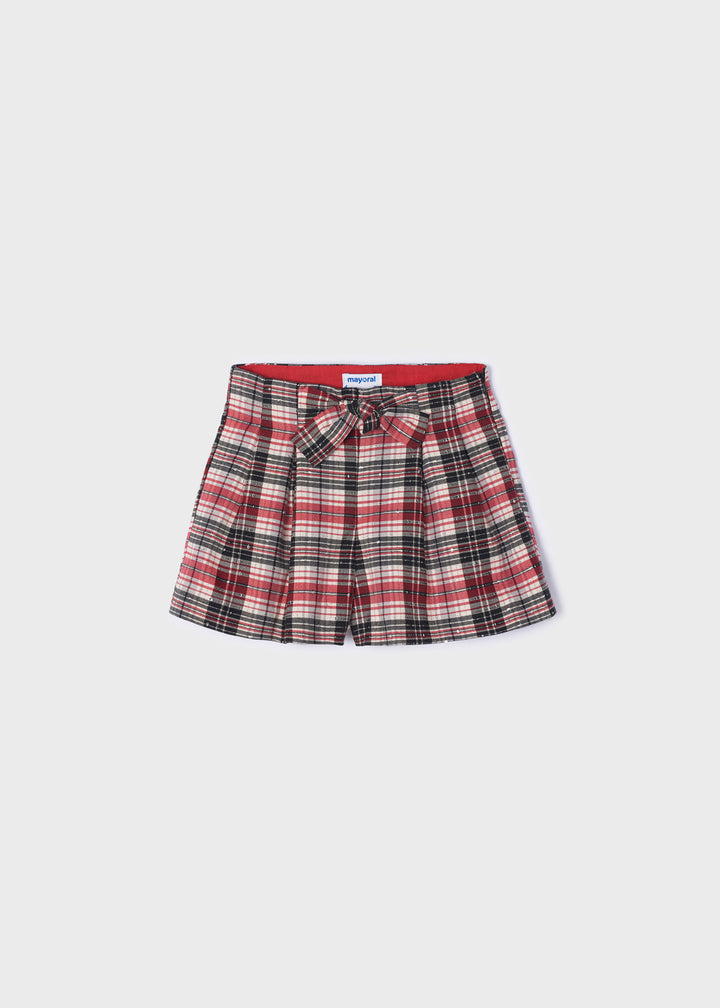 AW22 Mayoral Girls Red and Black Check Shorts 4210