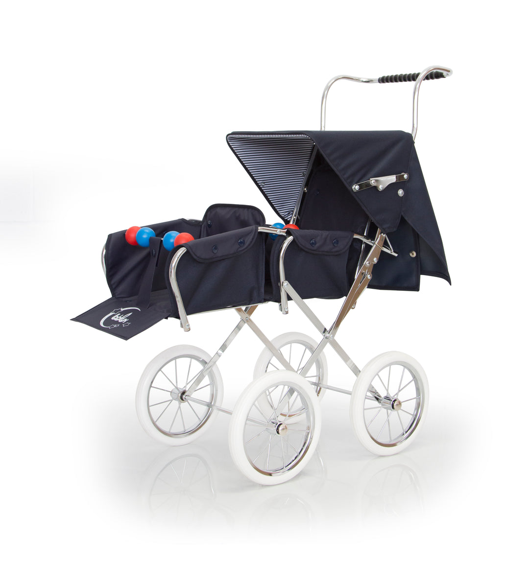 BebeLux Classic 'Navy Big' Spanish Doll's Twin Pushchair & Bag 2312-M