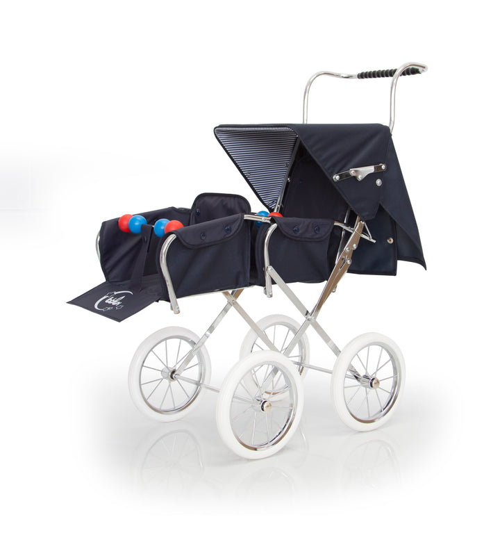 BebeLux Classic 'Navy Big' Spanish Doll's Twin Pushchair & Bag 2312-M