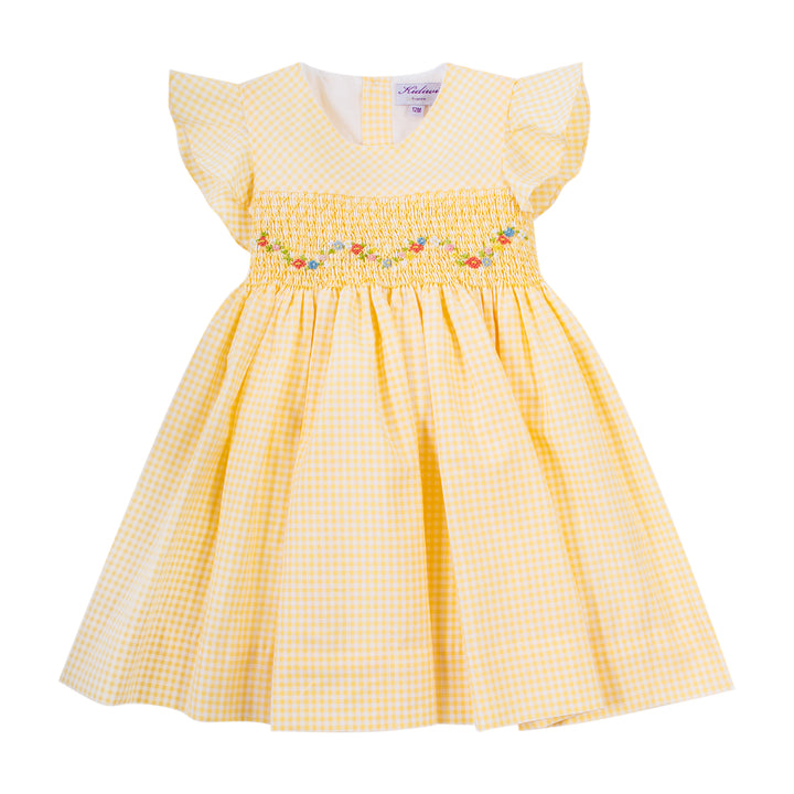 SS23 Kidiwi Girls Albane Lemon & White Smocked Dress