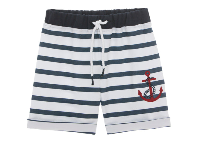 SS23 Patachou Boys Navy Blue & White Nautical Shorts Set