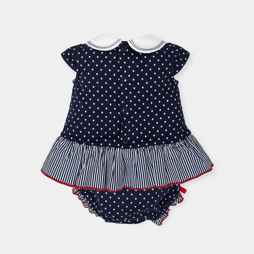 SS18 Tutto Piccolo Baby Girls Navy & White Dress & Knickers Set 4789