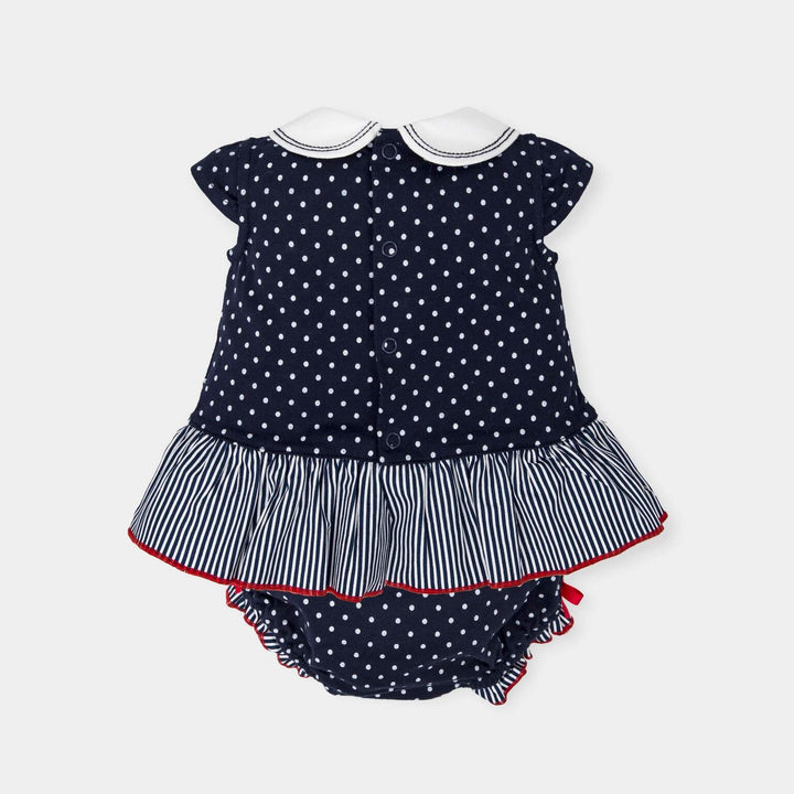 SS18 Tutto Piccolo Baby Girls Navy & White Dress & Knickers Set 4789