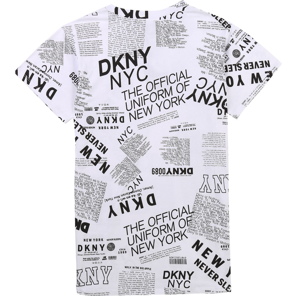 SS21 DKNY Girls White & Black Newspaper Print Dress - Liquorice Kids