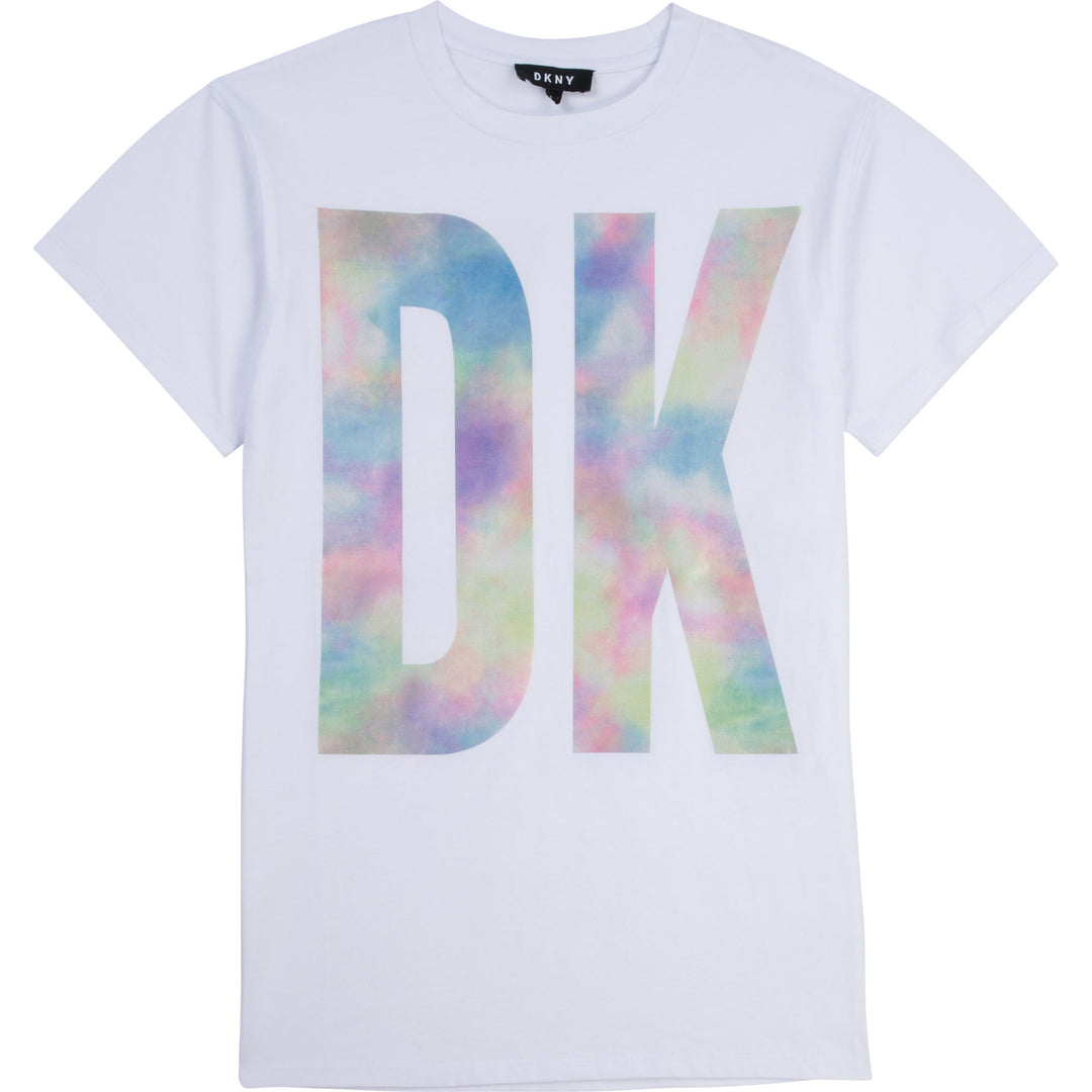 SS21 DKNY Girls White Tye Dye Logo Dress - Liquorice Kids