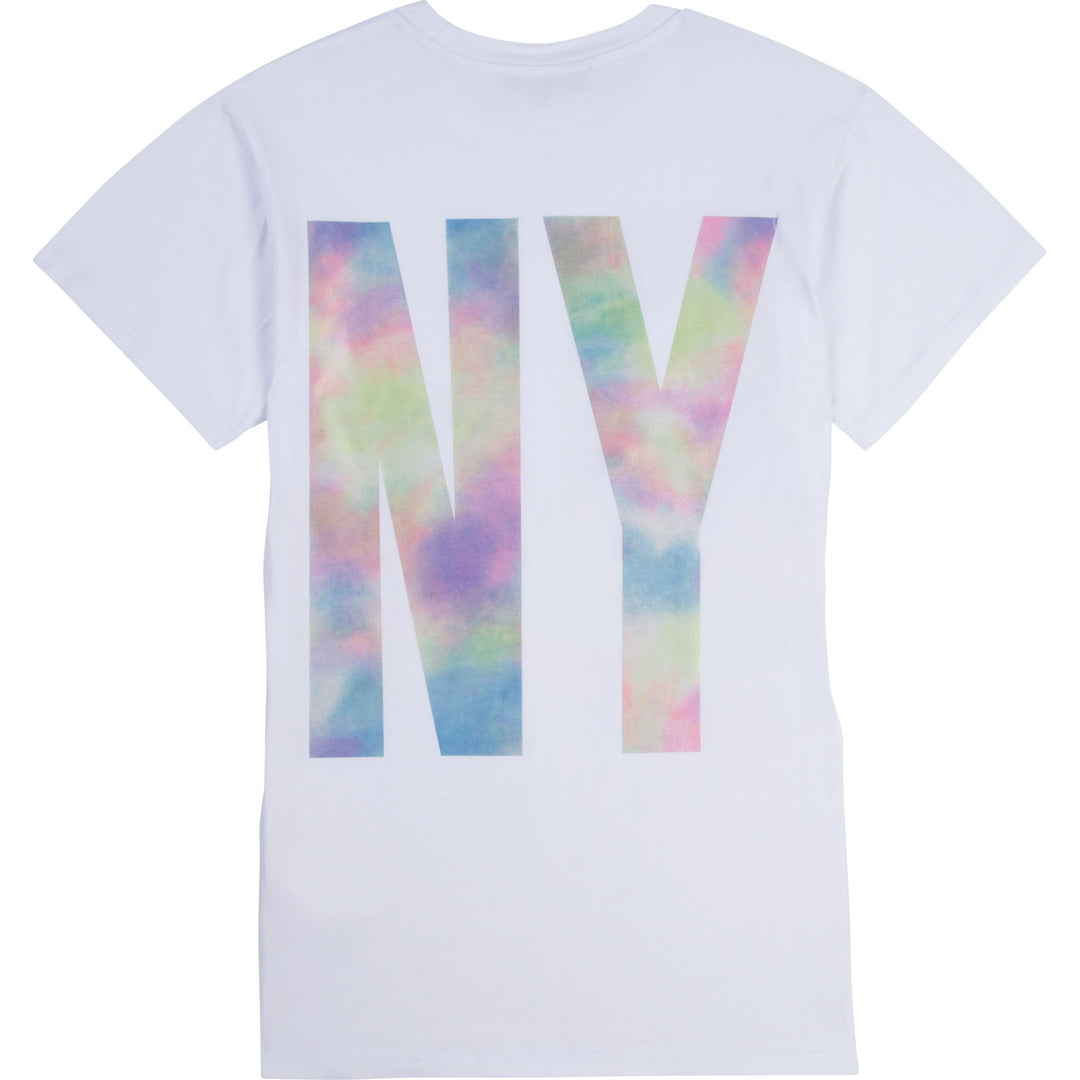 SS21 DKNY Girls White Tye Dye Logo Dress - Liquorice Kids