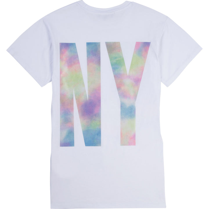 SS21 DKNY Girls White Tye Dye Logo Dress - Liquorice Kids
