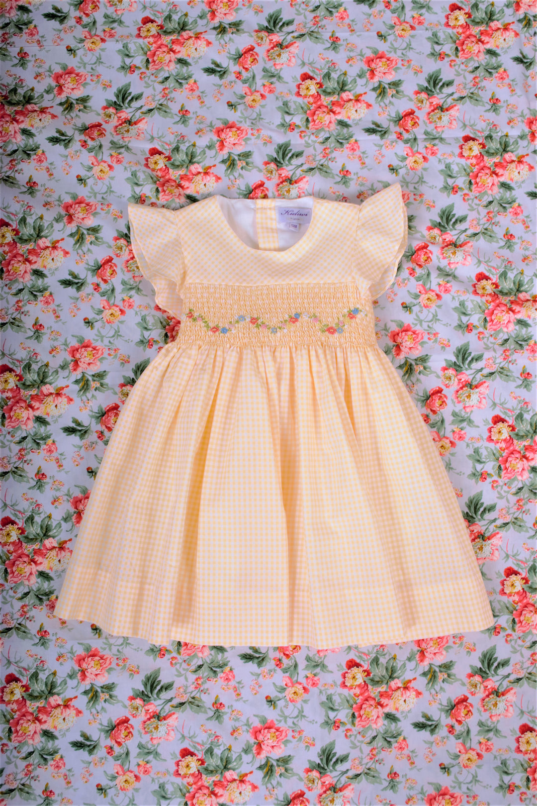 SS23 Kidiwi Girls Albane Lemon & White Smocked Dress