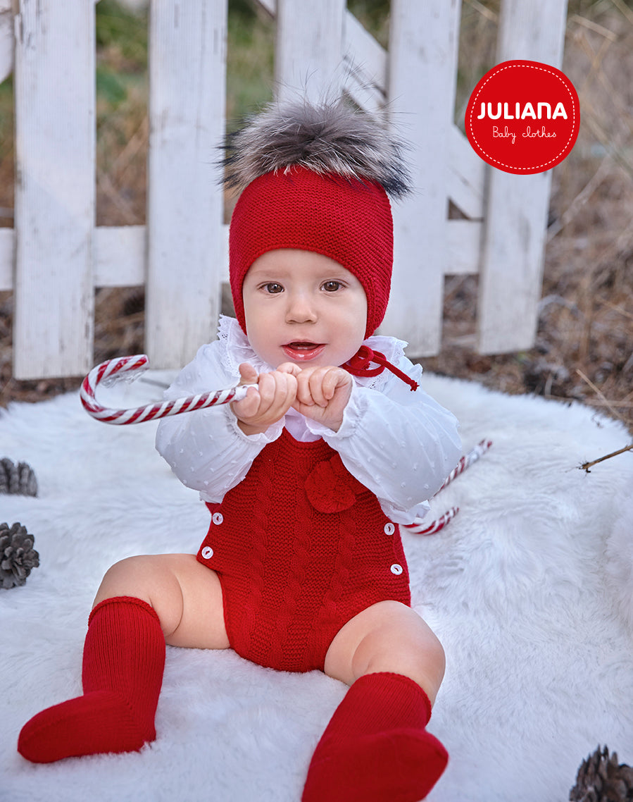 AW22 Juliana Baby Girls Red Knitted Romper Set J6101 - Liquorice Kids