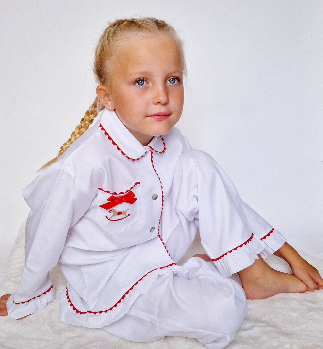 AW22 Salero Spanish Girls Red and White Rocking Horse Christmas