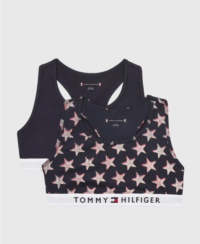 SS22 Tommy Hilfiger Girls Navy Blue Stars Bralette 2-Pack - Liquorice Kids