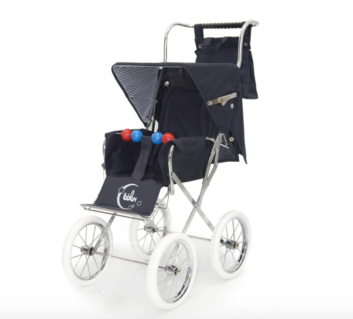 BebeLux 'Classic Big' Spanish Doll's Pushchair In Navy & Bag 2311-M