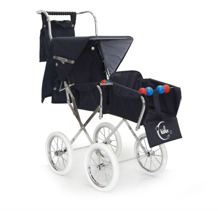 BebeLux Classic 'Navy Big' Spanish Doll's Twin Pushchair & Bag 2312-M