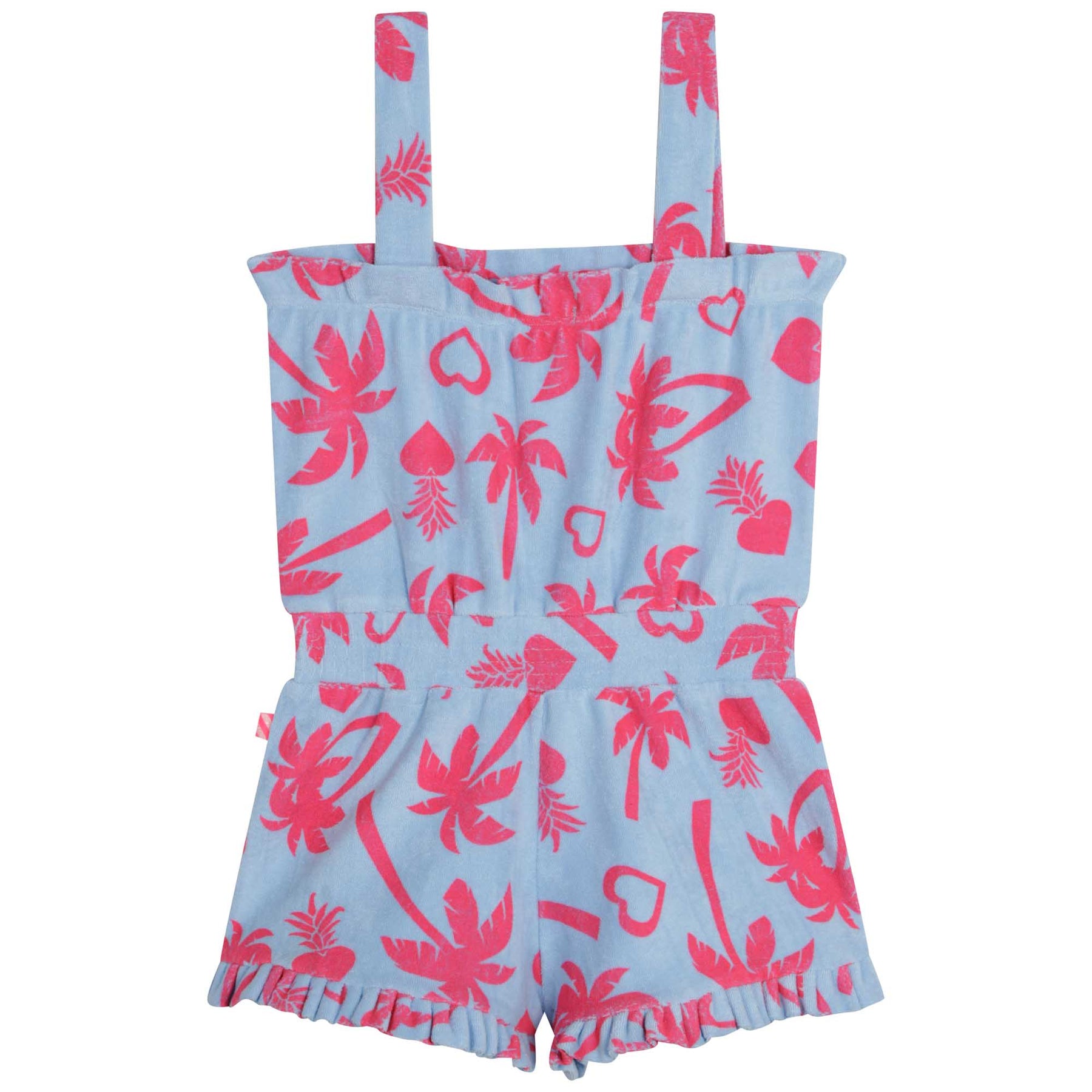 SS23 Billieblush Girls Blue & Pink Palm Tree Towelling Playsuit ...