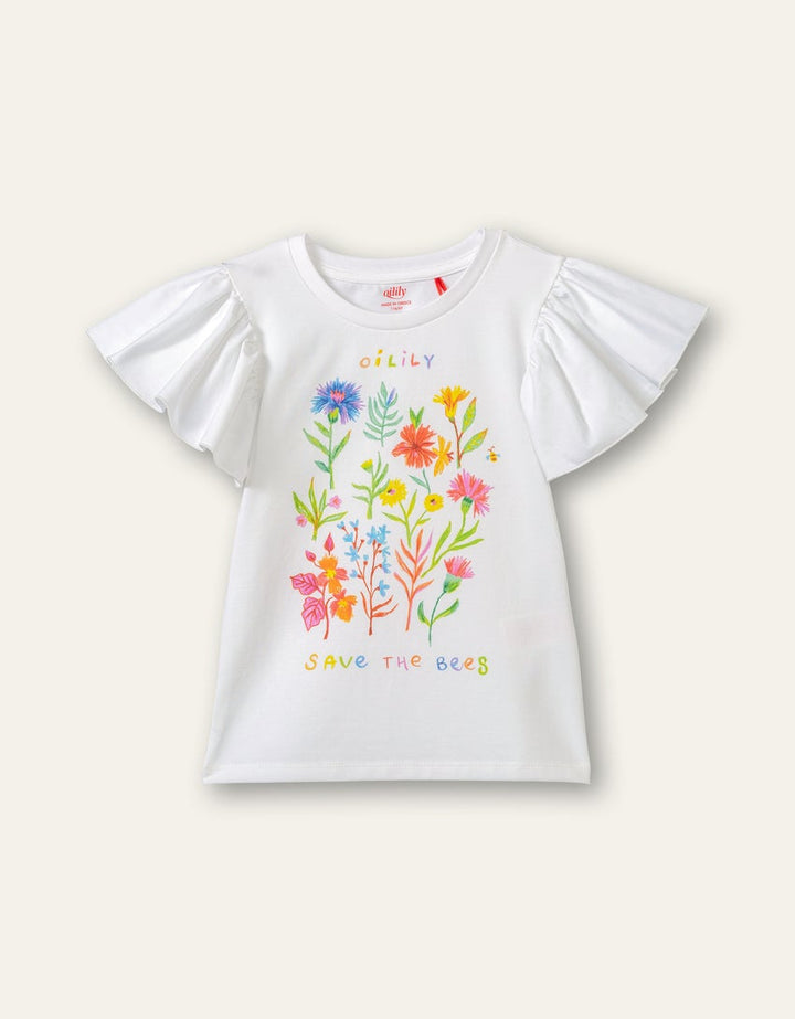 SS23 Oilily Girls Tjancy White Save The Bees Jersey Top