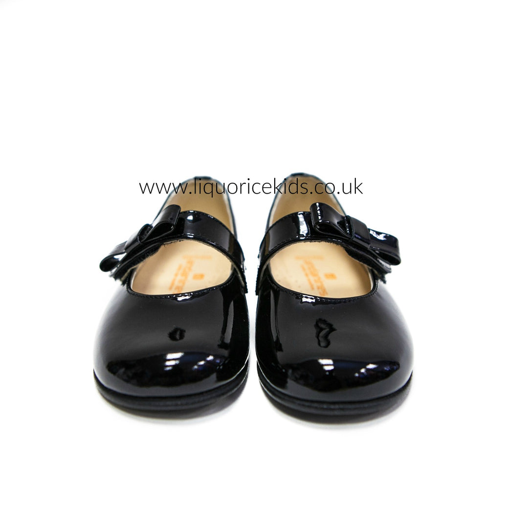 Andanines Black Patent Mary Janes with Black Bow - Liquorice Kids