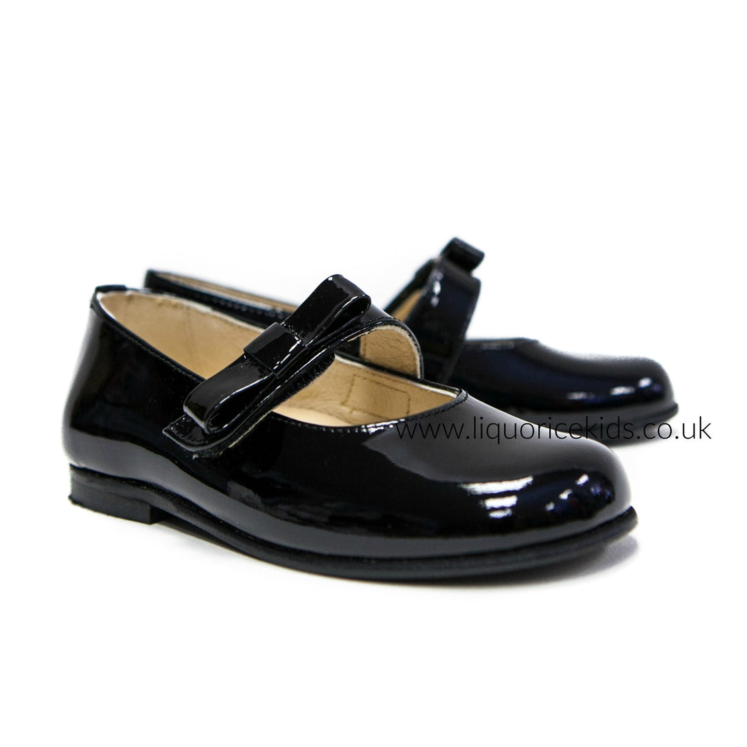 Andanines Black Patent Mary Janes with Black Bow - Liquorice Kids