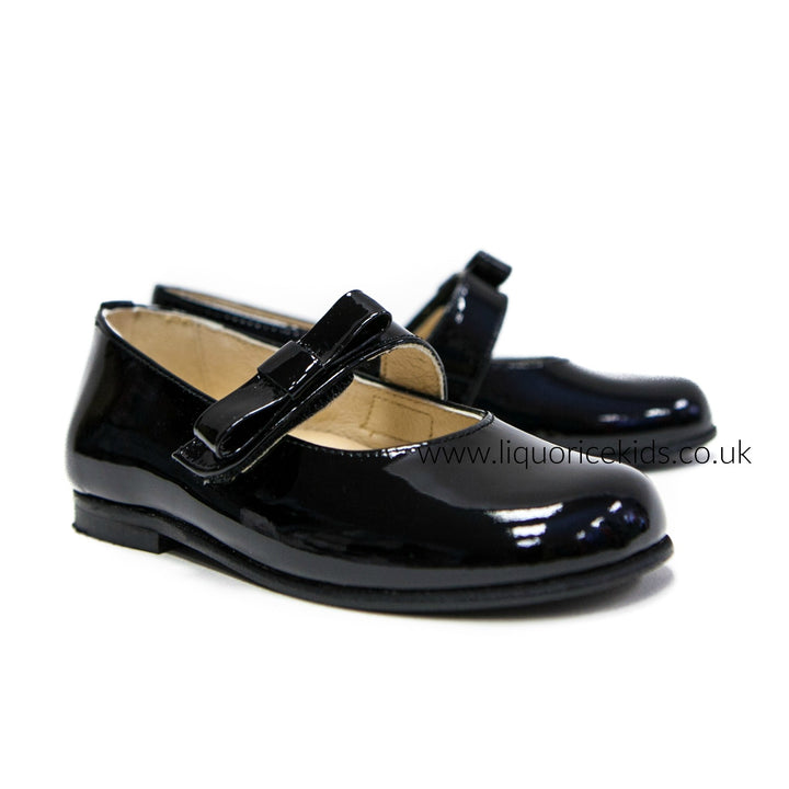 Andanines Black Patent Mary Janes with Black Bow - Liquorice Kids