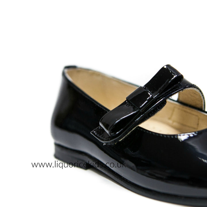 Andanines Black Patent Mary Janes with Black Bow - Liquorice Kids