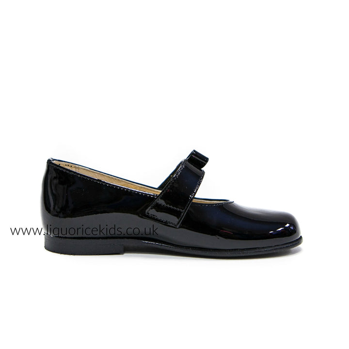 Andanines Black Patent Mary Janes with Black Bow - Liquorice Kids